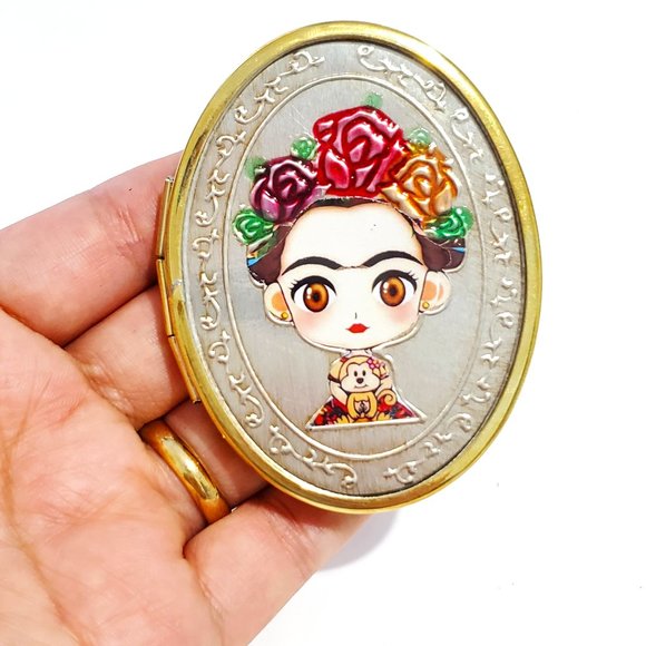 Accessories - FRIDA Mexican Double Compact Purse Metal Folding Mirror Mexico